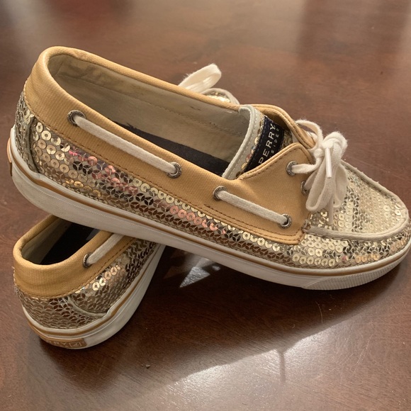 Sperry Shoes - Gold Sequin Sperry Top Sider Size 9